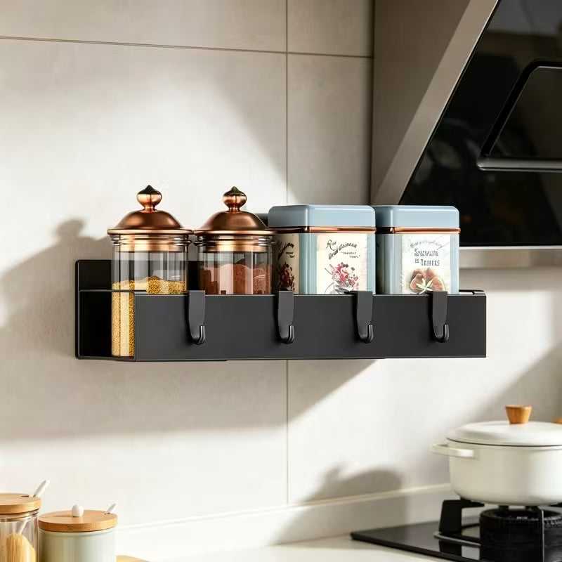 Magnetic Kitchen Storage Rack with Hooks